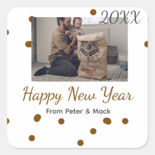 Happy new year Single father add photo name brown Square Sticker