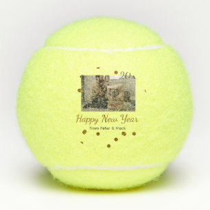 Happy new year Single father add photo name brown Tennis Balls