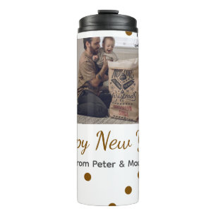 Happy new year Single father add photo name brown Thermal Tumbler