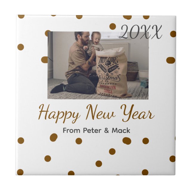 Happy new year Single father add photo name brown  Tile (Front)