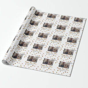 Happy new year Single father add photo name brown Wrapping Paper
