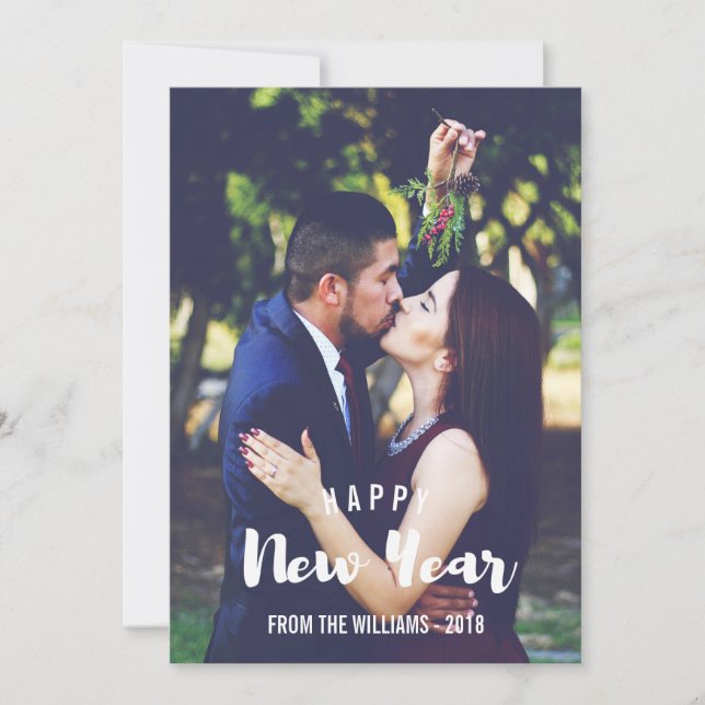 Happy New Year Sketched Personalised Photo Holiday Card (Front)