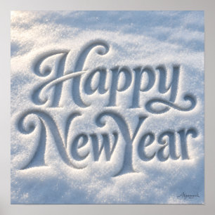 Happy New Year Snow Imprint Poster