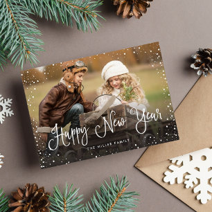 Happy New Year Snow Photo Holiday Card