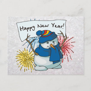 happy new year snowman holiday postcard