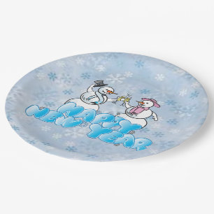Happy New Year Snowman Paper Plate