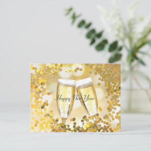 Happy New Year Sparkle Champagne Glasses Holiday Postcard