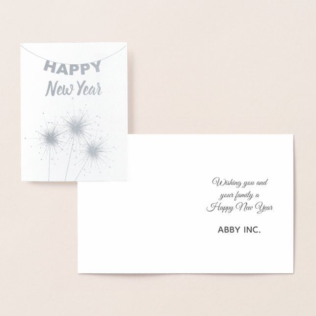 Happy New Year Sparkler Corporate Silver Foil Card (Display)