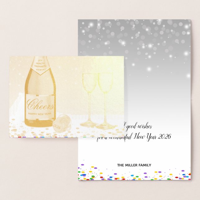 Happy New Year Sparkling Wine Bottle 2025  Foil Card (Display)