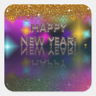 Happy New Year! Sparkly Reflection   Square Sticker