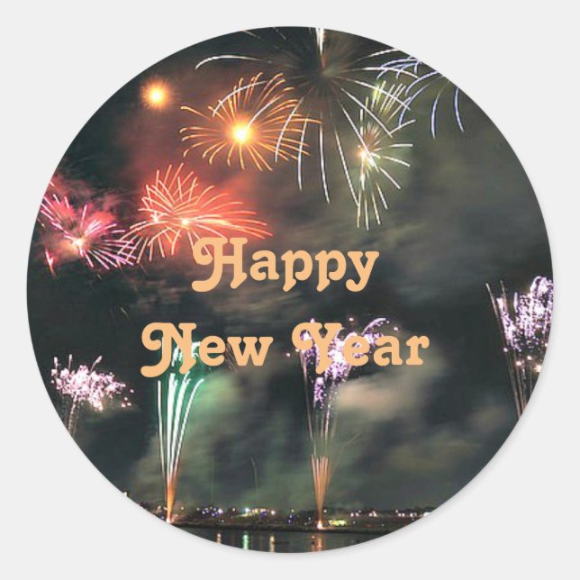 Happy New Year, Spectacular Fireworks  Classic Round Sticker (Front)
