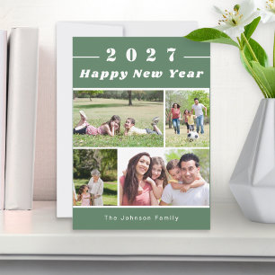 Happy New Year Sporty Modern Custom Photo Collage Holiday Card