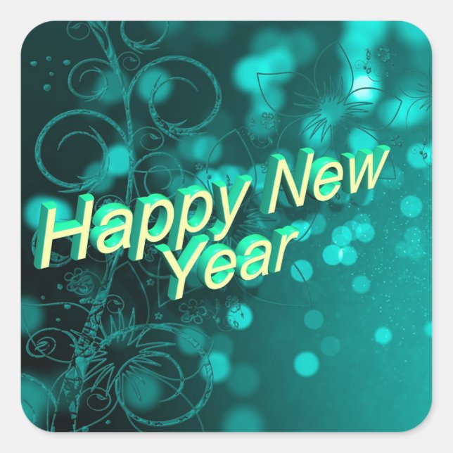 Happy New Year square sticker (Front)