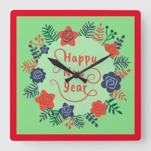 HAPPY NEW YEAR SQUARE WALL CLOCK