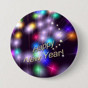 Happy New Year Star Lights 7.5 Cm Round Badge