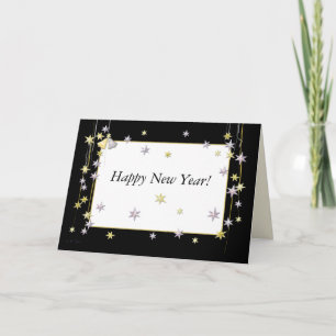 Happy New Year Stars Black Holiday Card