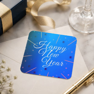 Happy New Year Stars Blue Square Sticker