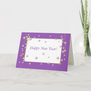Happy New Year Stars Purple Holiday Card