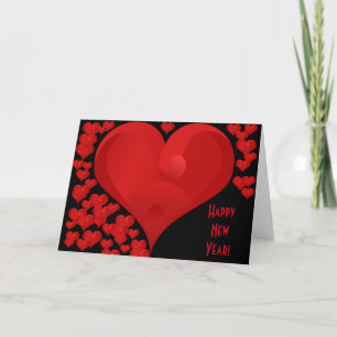 Happy New Year!, Sweet Valentine Love Hearts Red Holiday Card