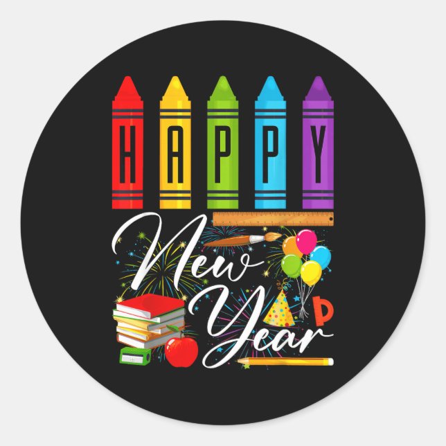 Happy New Year Teacher Fireworks New Years Eve Par Classic Round Sticker (Front)