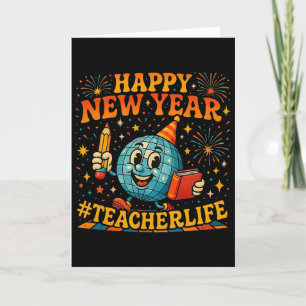 Happy New Year Teacherlife Cute Retro Teacher Gift Card