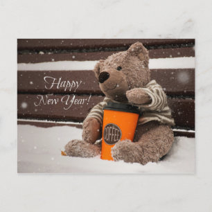 Happy New Year. Teddy Bear. Holiday Postcard