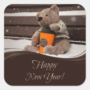 Happy New Year. Teddy Bear. Square Sticker
