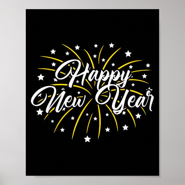 Happy New Year Tee Uni-kids Black Small  Poster (Front)