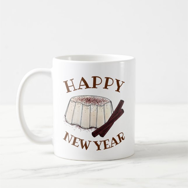 Happy New Year Tembleque Puerto Rican Pudding Coffee Mug (Left)