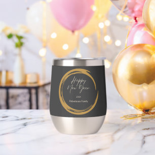 Happy New Year text gold stain ring dark grey