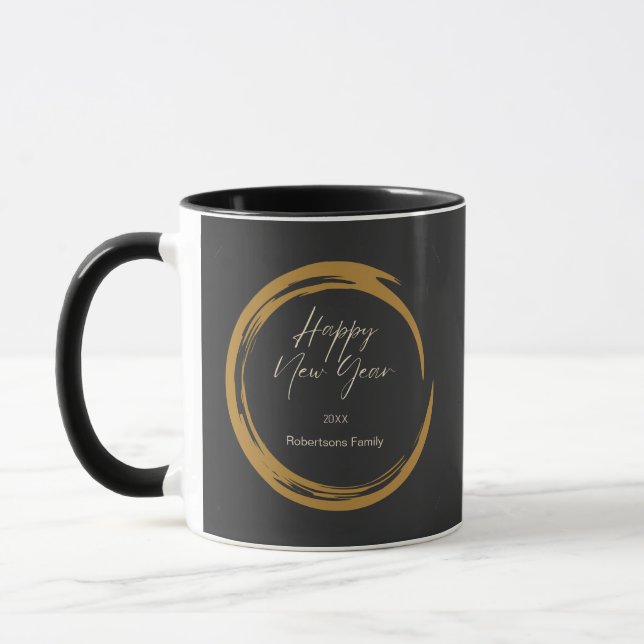 Happy New Year text gold stain ring dark grey Mug (Left)