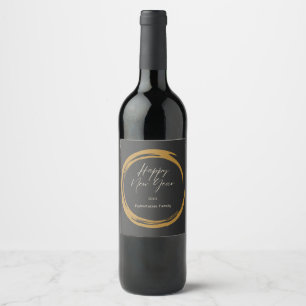 Happy New Year text gold stain ring dark grey Wine Label