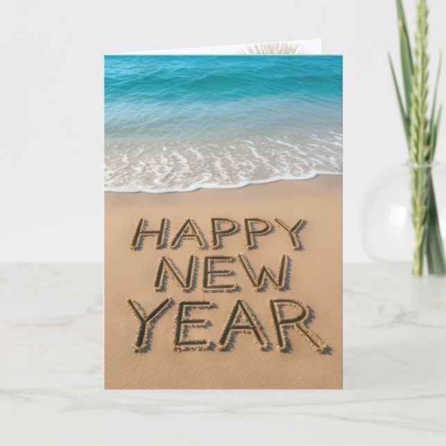 Happy New Year Text On a Tropical Beach Card (Front)