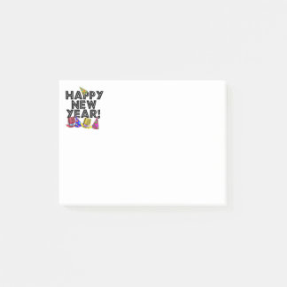 Happy New Year - Text with Party Hats Post-it Notes