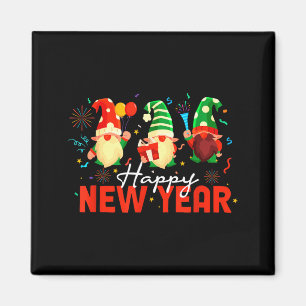 Happy New Year Three Gnomes Fireworks Confetti Nye Magnet