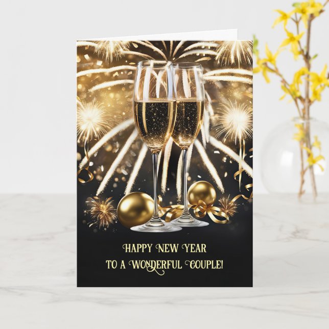 Happy New Year to Couple Both of You Champagne  Card (Yellow Flower)
