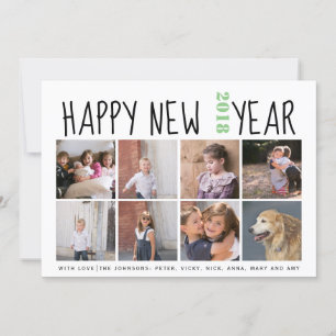 Happy New Year typography eight photo collage sage Holiday Card