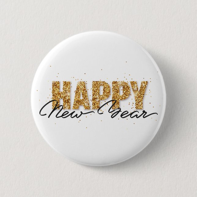 Happy New Year Typography Gold Letters New YearArt 6 Cm Round Badge (Front)