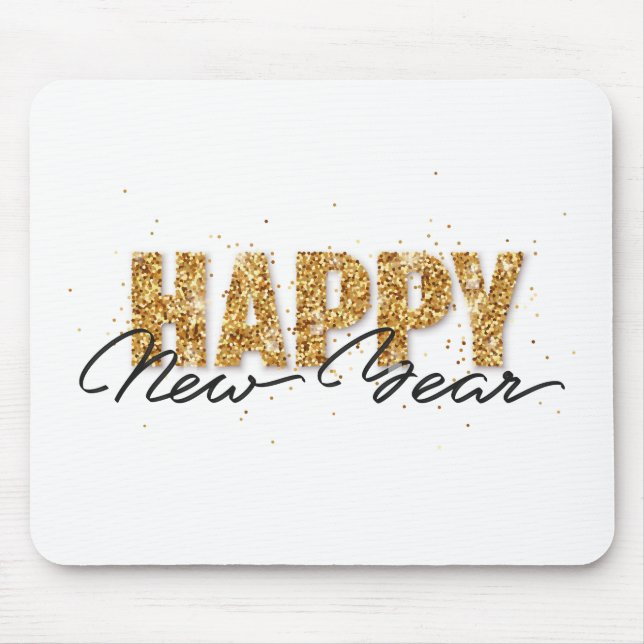 Happy New Year Typography Gold Letters New YearArt Mouse Pad (Front)