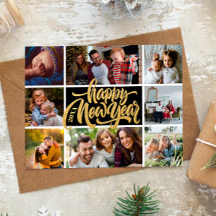 Happy New Year Typography Photo Collage Postcard