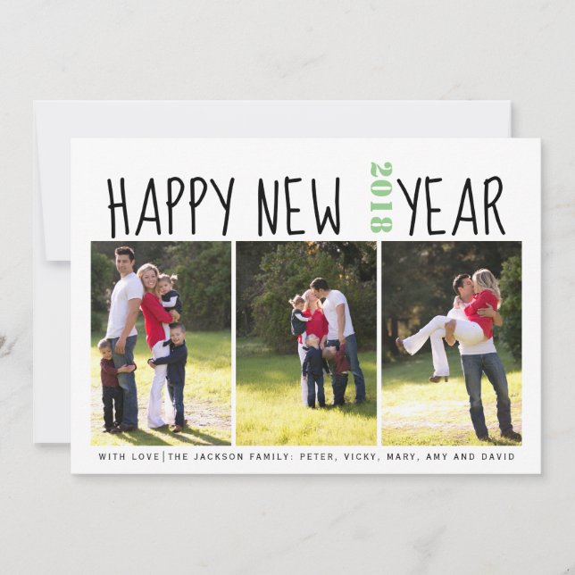 Happy New Year typography photo collage sage green Holiday Card (Front)
