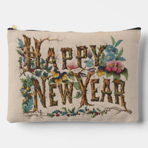 Happy New Year, Vintage Currier & Ives Print Accessory Pouch