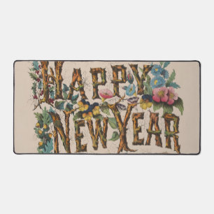  Happy New Year, Vintage Currier & Ives Print Desk Mat