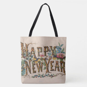 Happy New Year, Vintage Currier & Ives Print Tote Bag