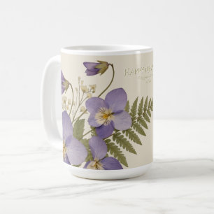 Happy New Year Violet Pansies and Botanical Ferns Coffee Mug