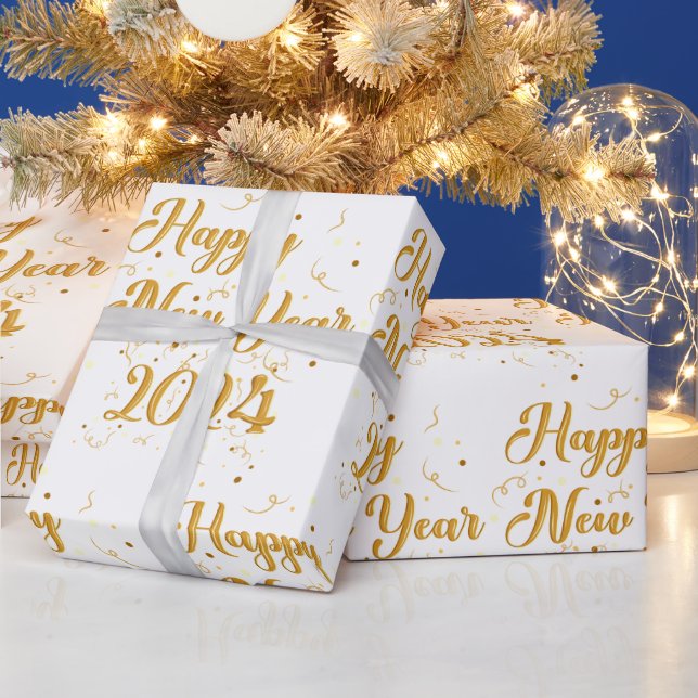 Happy New Year White Wrapping Paper (Holidays)