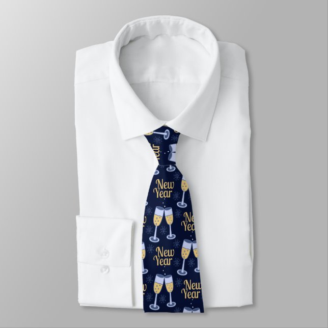 HAPPY NEW YEAR & WINE CHRISTMAS CUSTOM MONOGRAM TIE (Tied)