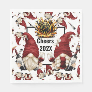 Happy New Year Wine Gnomes Napkin