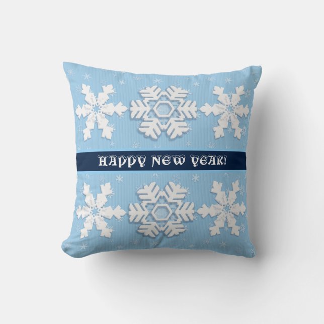 Happy New Year! Winter White Snowflakes Pattern Cushion (Front)
