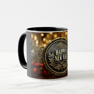 happy new year wishes on a festive background mug